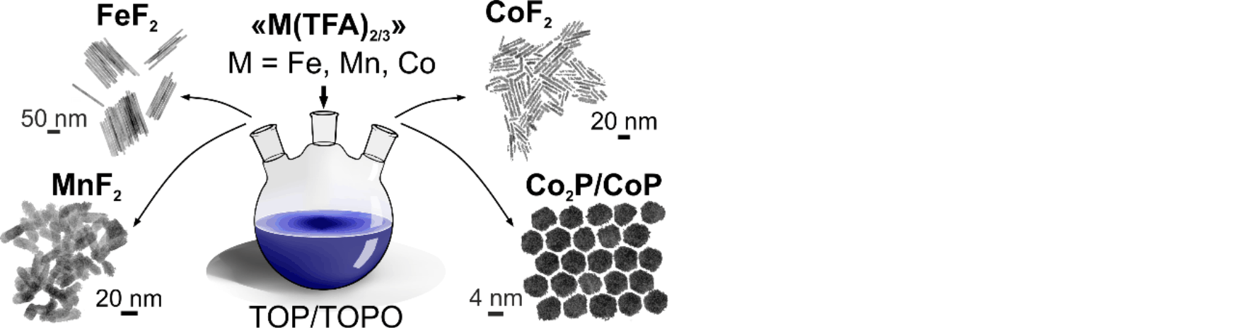 Transition metal trifluoroacetates (M = Fe, Co, Mn) as precursors for uniform colloidal metal difluoride and phosphide nanoparticles